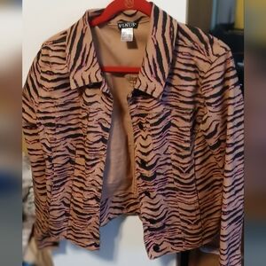 VENUS Zebra Pattern Jean Jacket - Black and Brown